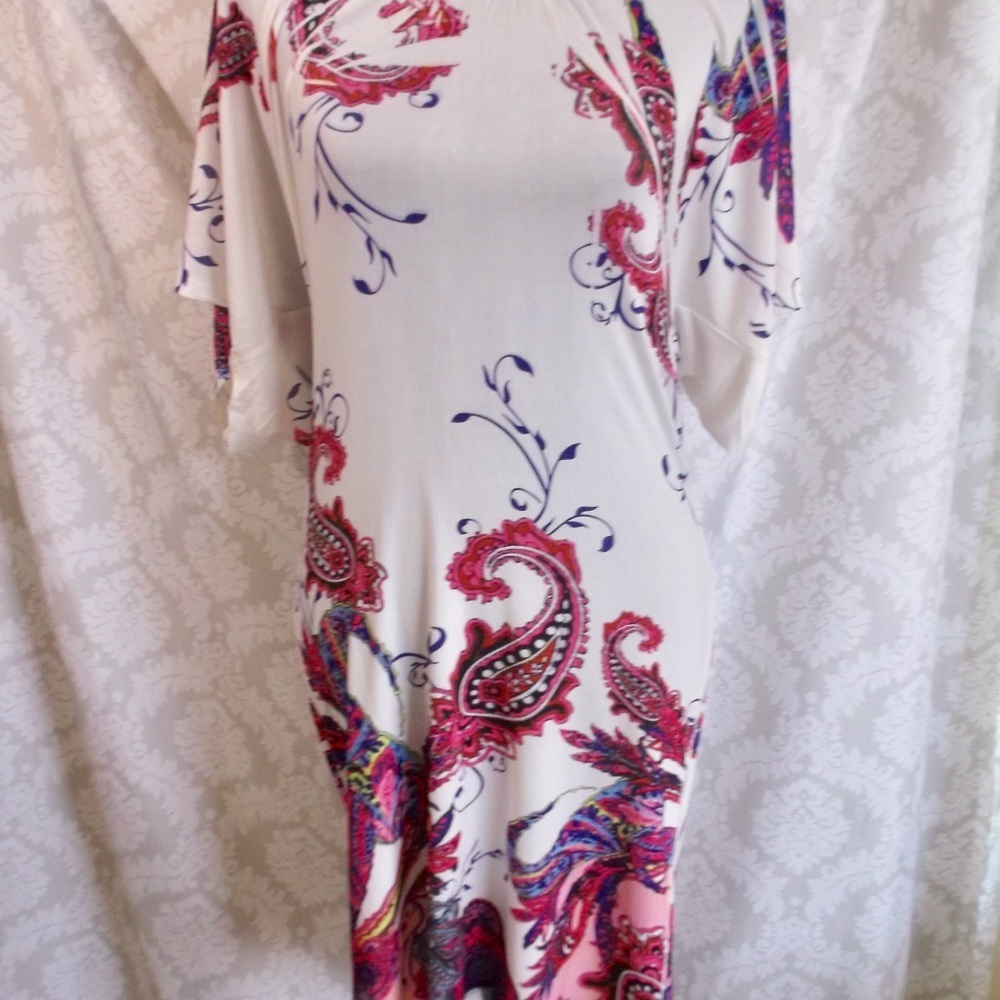 BOHO dress paisley beaded print hand sewn elastic